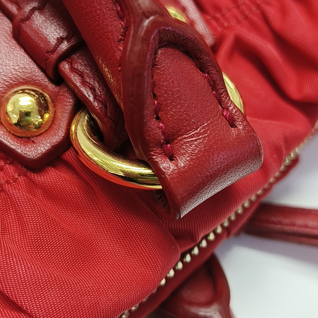 Quilted Nylon Tote Bag Red
