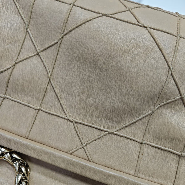 Cannage Calfskin Top Handle Bag Beige