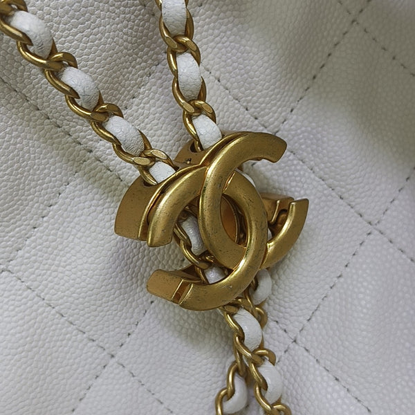 CHANEL 25 Medium Quilted Grained Calfskin White