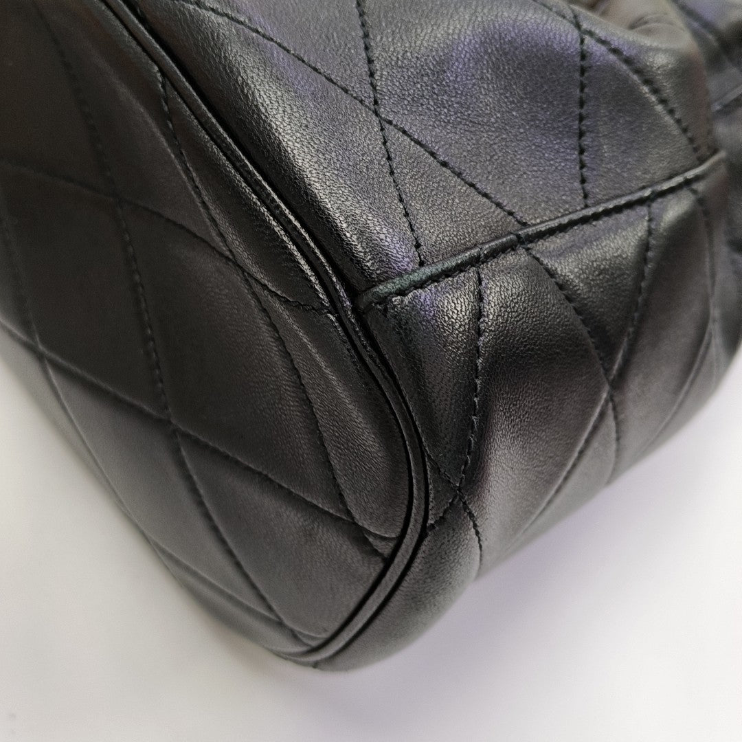 Quilted Lambskin Bucket Bag Black