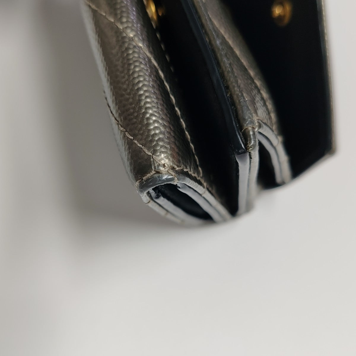 Chevron Calfskin Wallet Gray