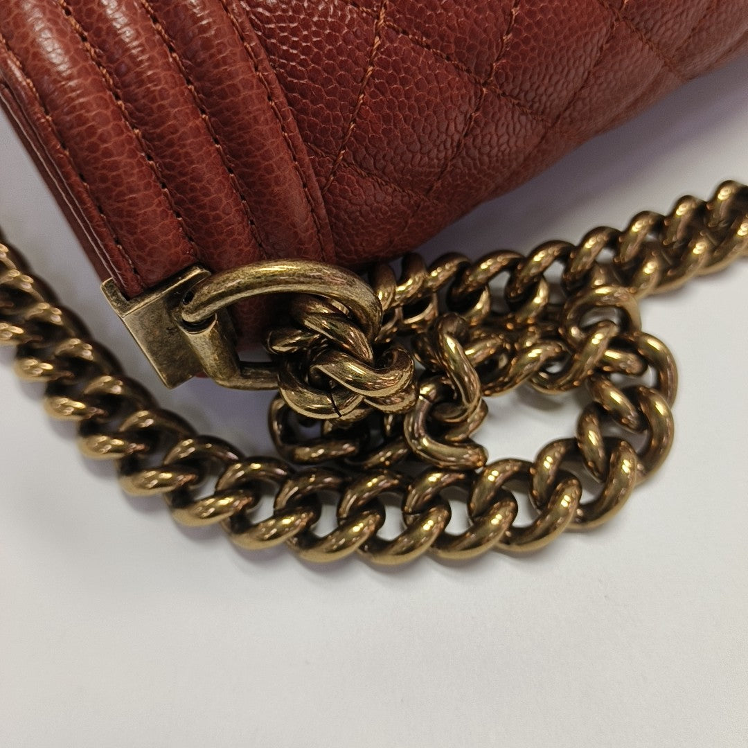 BOY CHANEL Large Quilted Grained Calfskin Red
