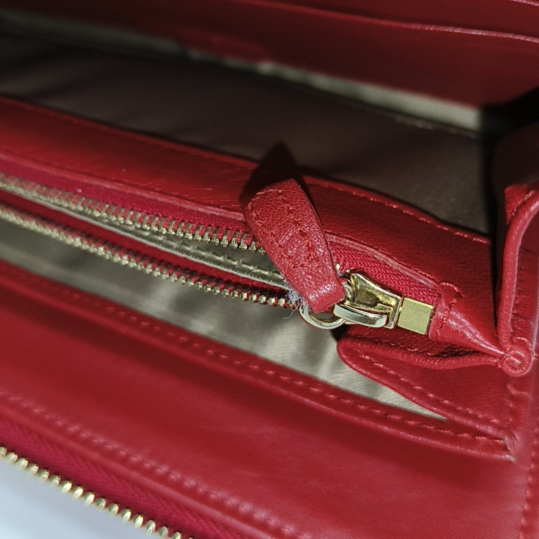 Quilted Patent Leather Wallet Red
