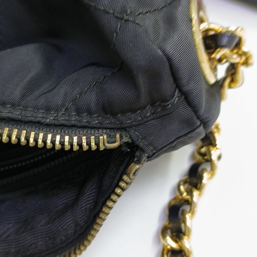 Quilted Nylon Shoulder Bag Black