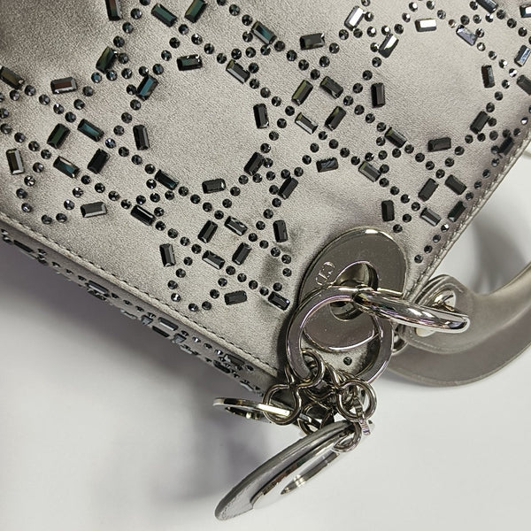 Lady Dior Mini Cannage Silk Satin Gray