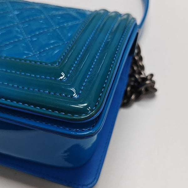 BOY CHANEL Small Quilted Patent Leather Blue