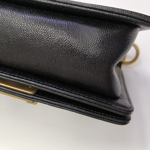 Leboy Small Chevron Grained Calfskin Black