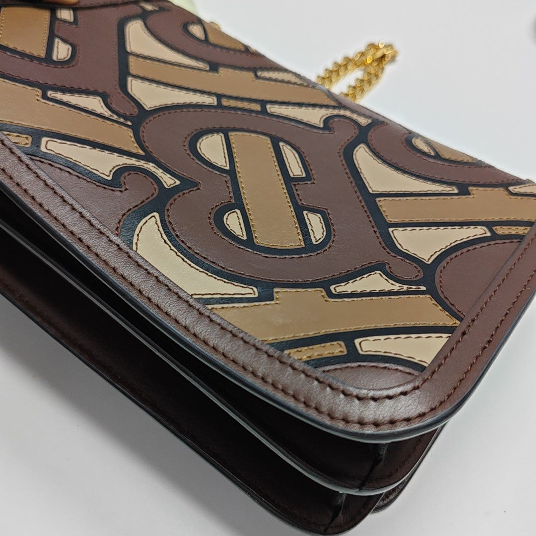 TB Small Quilted Calfskin Brown