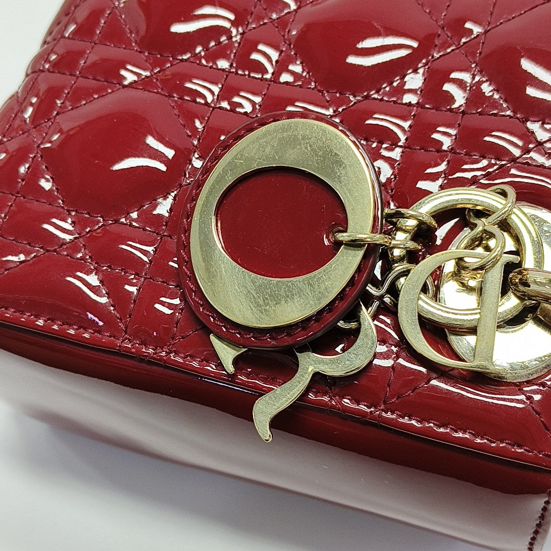 Lady Dior Mini Cannage Patent Calfskin Red