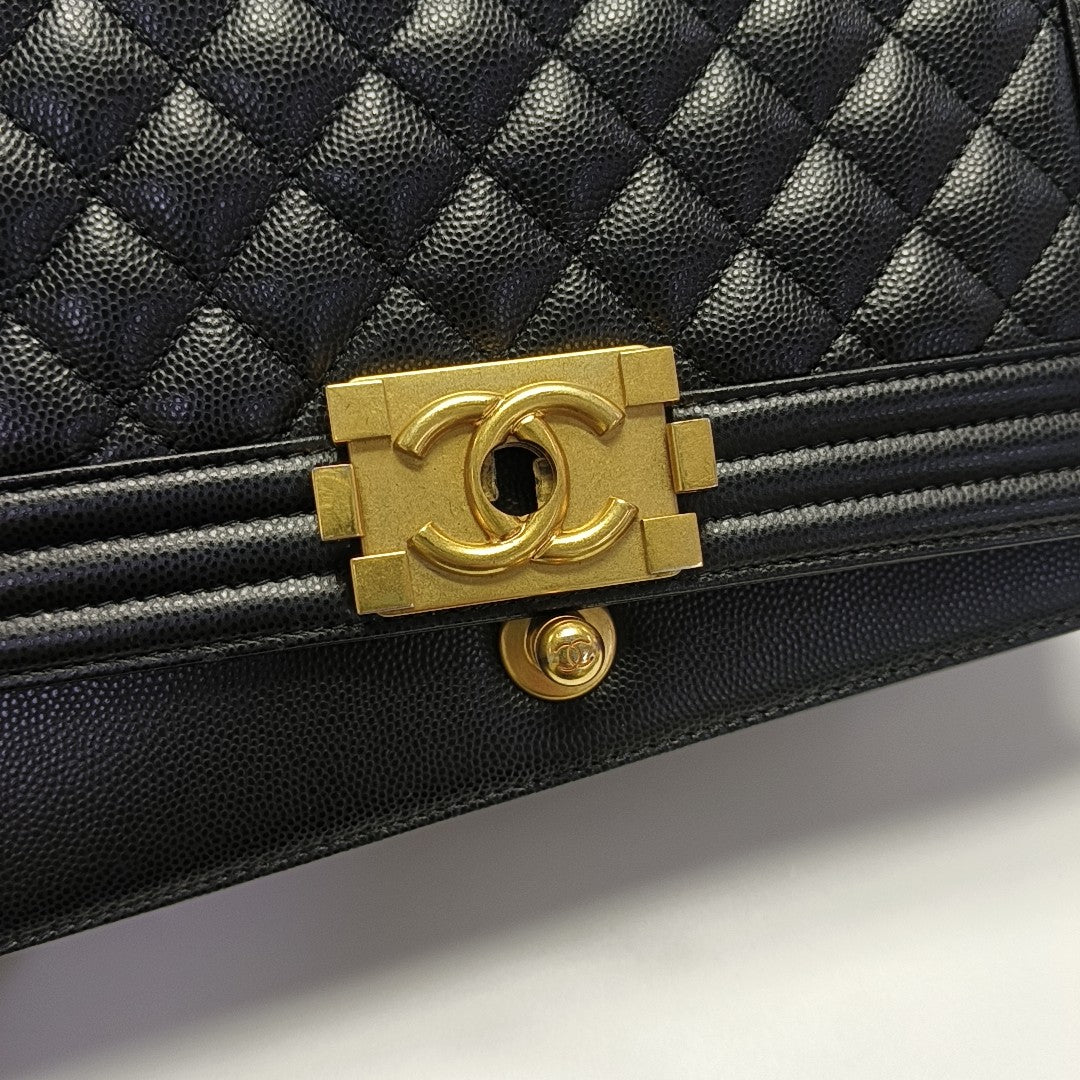 BOY CHANEL Medium Quilted Grained Calfskin Black