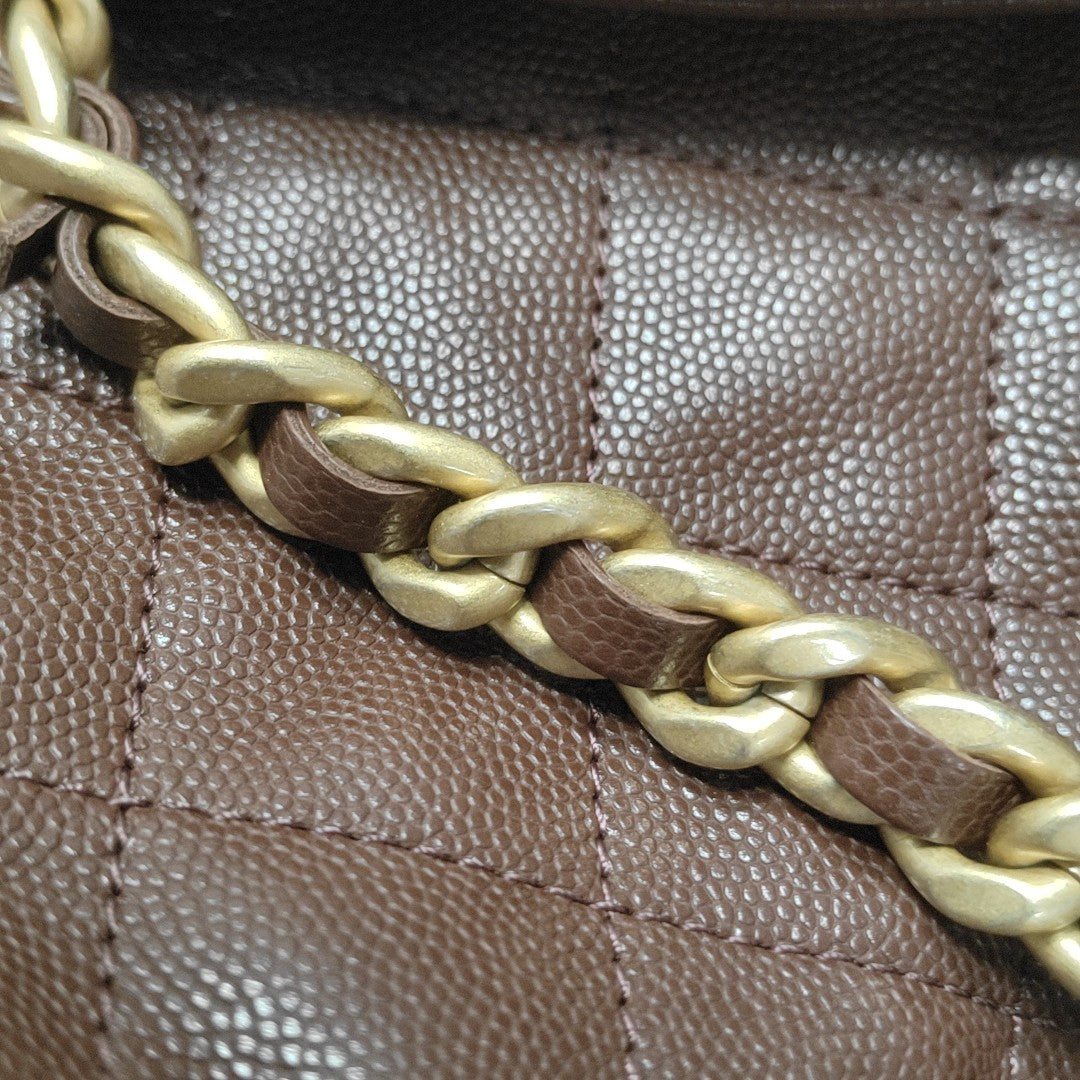 CHANEL 25 Medium Quilted Grained Calfskin Brown