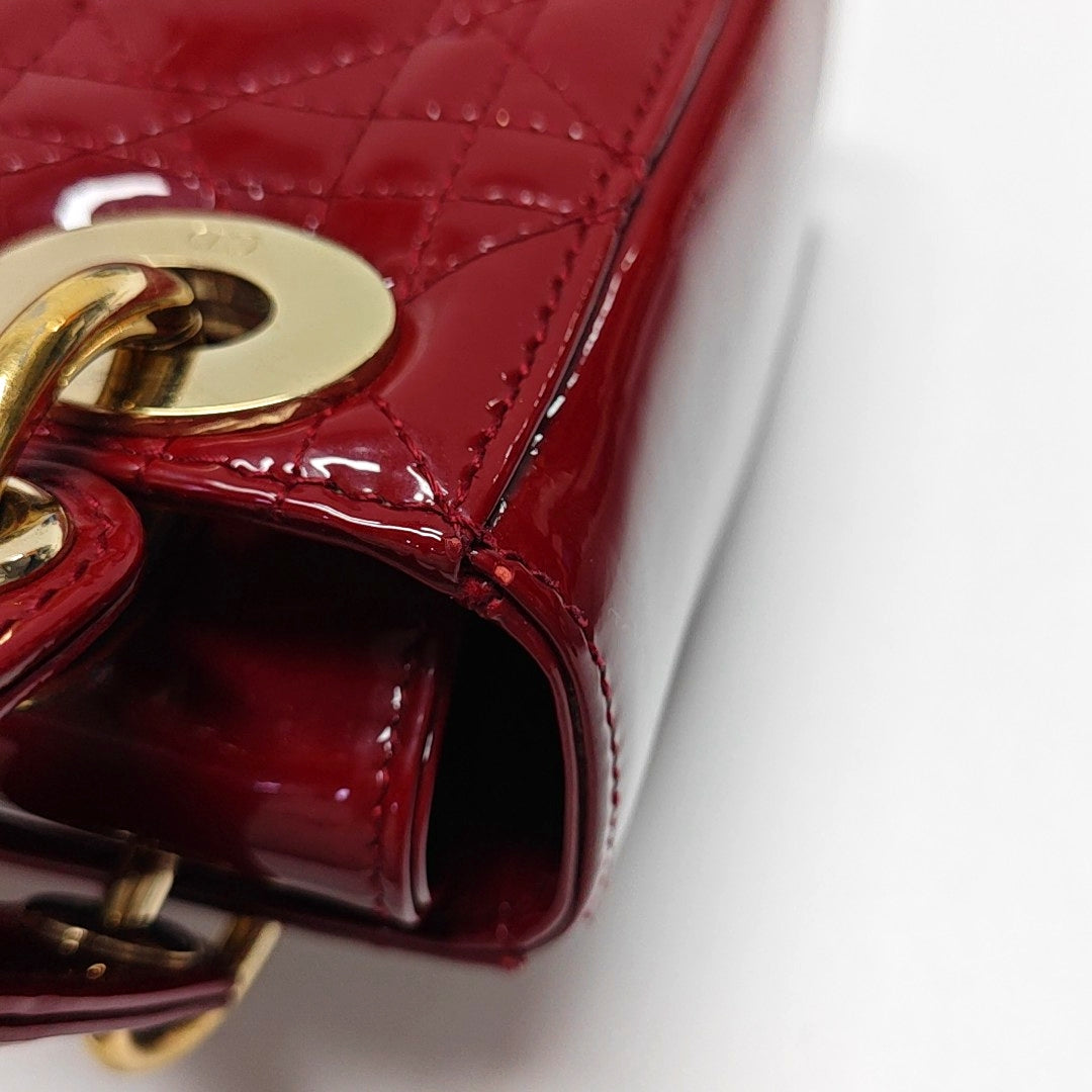 Authenticated pre-owned  Lady Dior Mini Quilted Patent Leather Red - Tote Bag at Looply