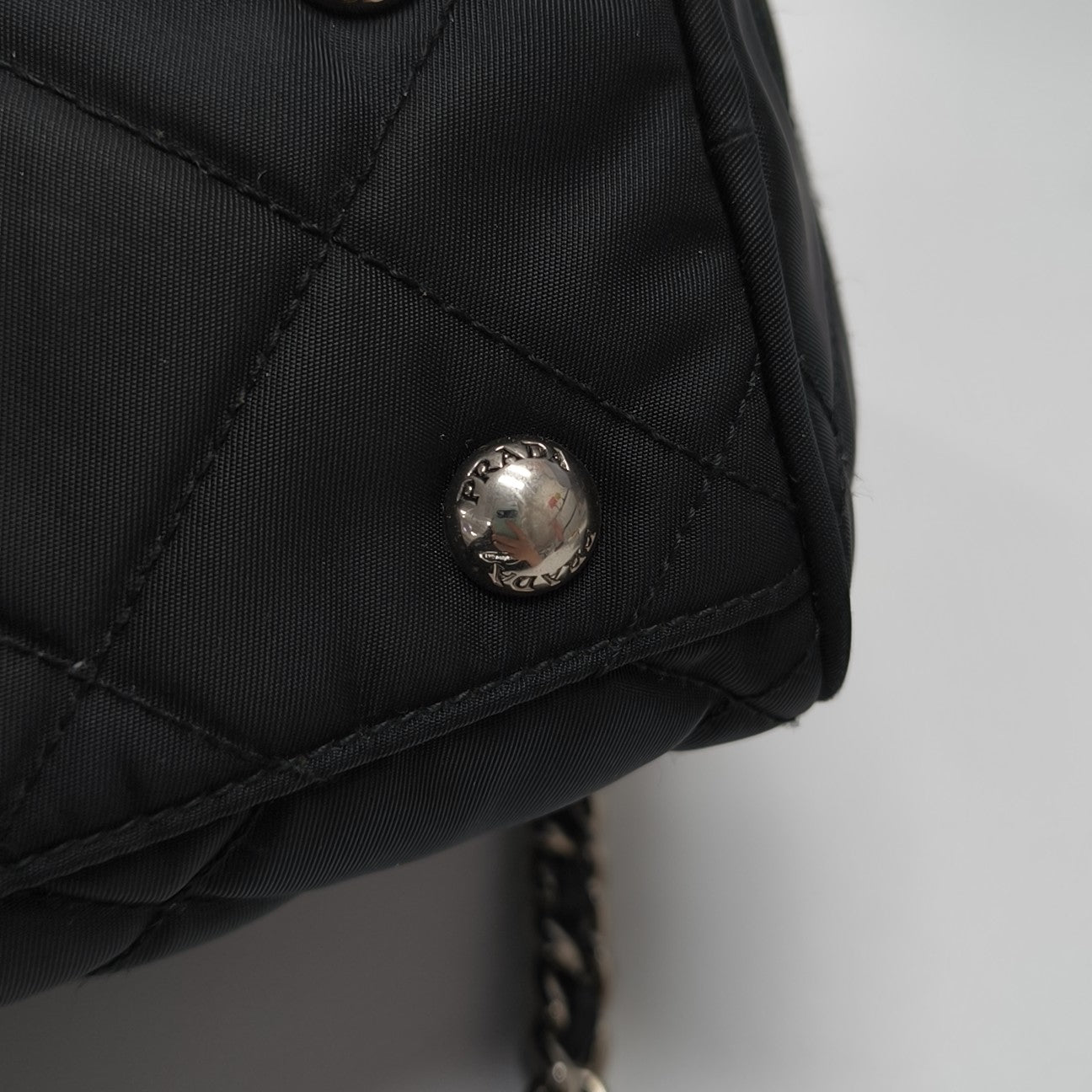 Quilted Nylon Top Handle Bag Black