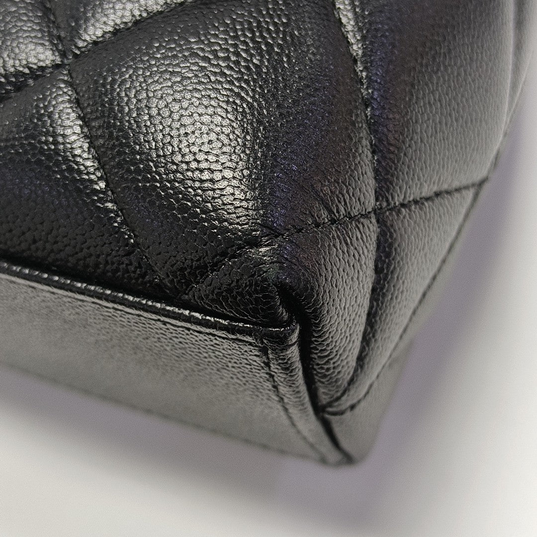 Quilted Grained Calfskin Shoulder Bag Black