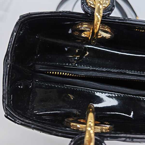Lady Dior Medium Cannage Patent Leather Black