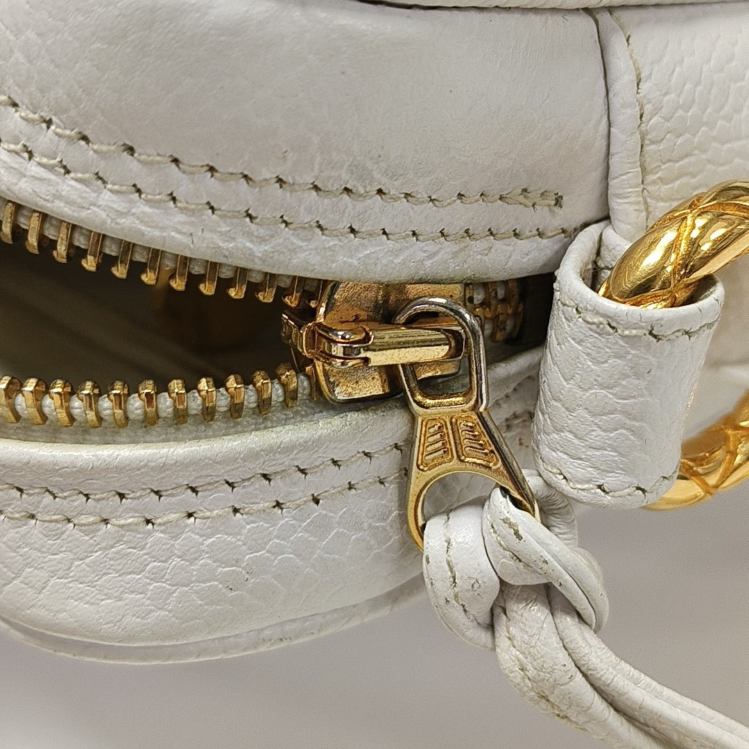 Chevron Grained Calfskin Crossbody Bag White