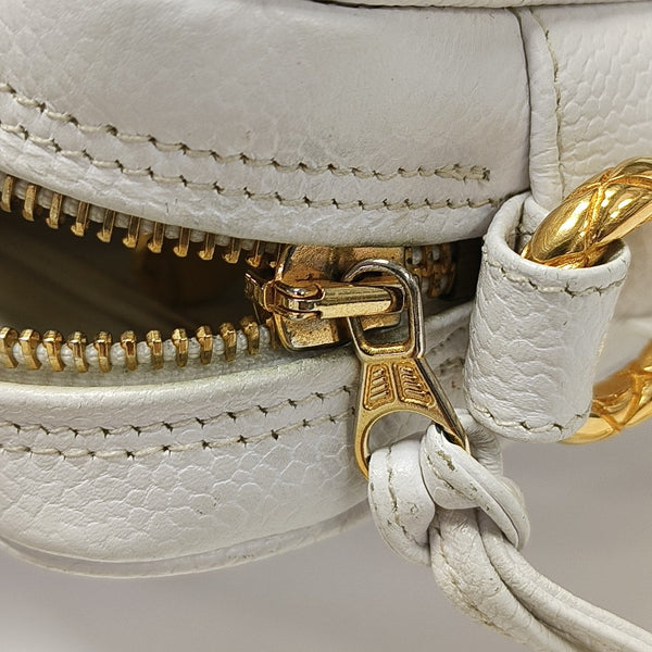 Chevron Grained Calfskin Crossbody Bag White