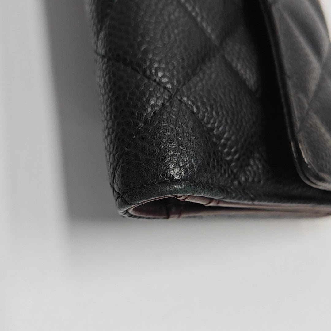 CLASSIC FLAP Mini Quilted Grained Calfskin Black Wallet