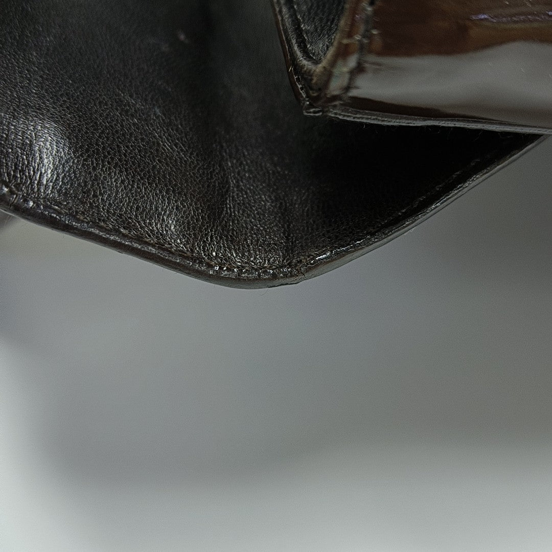 Patent Leather Top Handle Bag Brown