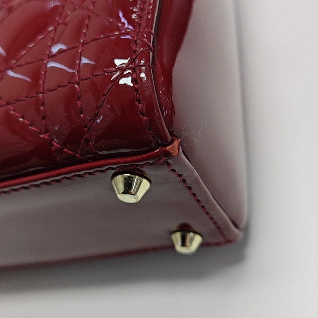 Lady Dior Mini Cannage Patent Leather Red