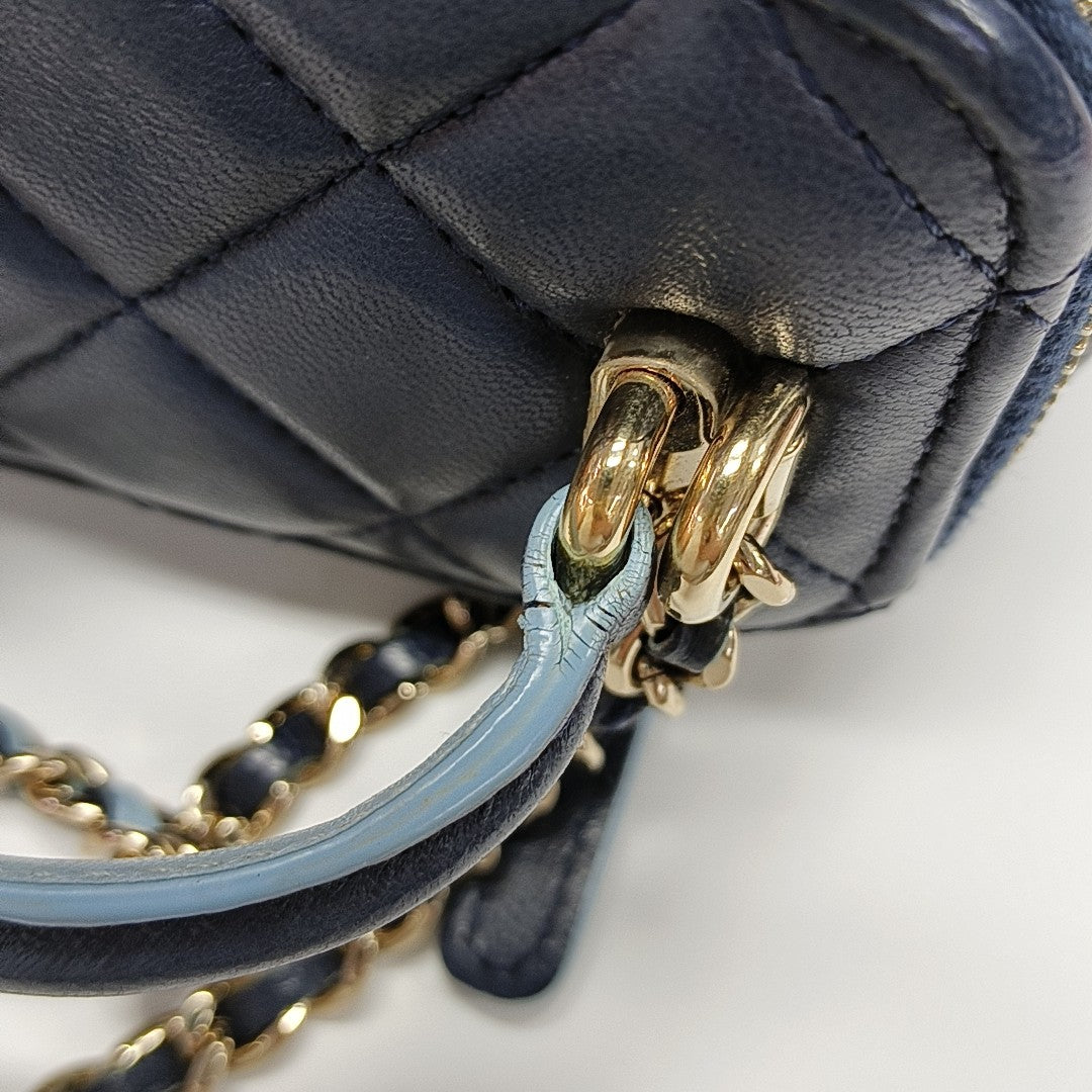 VINTAGE COSMETIC BAGS Quilted Lambskin Blue