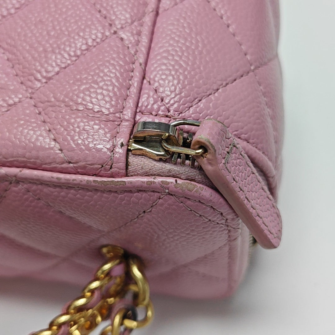 Quilted Grained Calfskin Shoulder Bag Pink