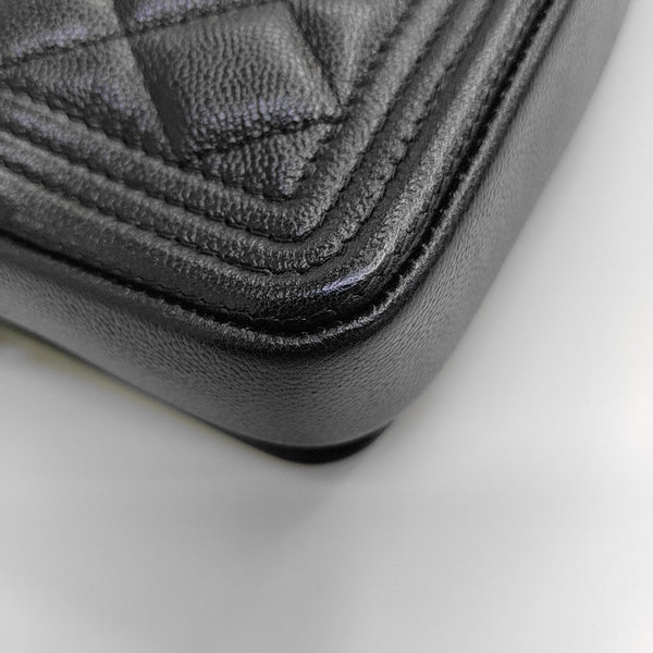 BOY CHANEL Mini Quilted Grained Calfskin Black