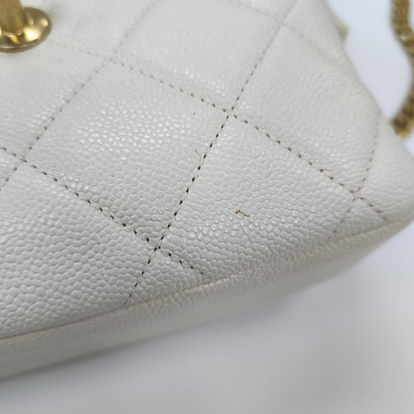 Quilted Grained Calfskin Backpack White
