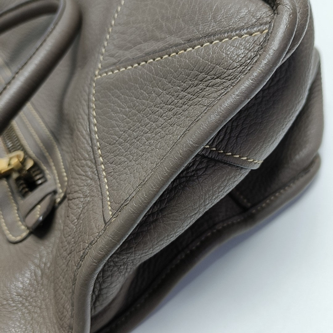 Teal Vitello Daino Front Zip Tote Calfskin Gray