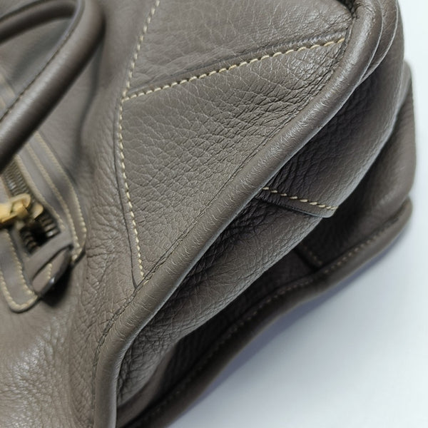 Teal Vitello Daino Front Zip Tote Calfskin Gray