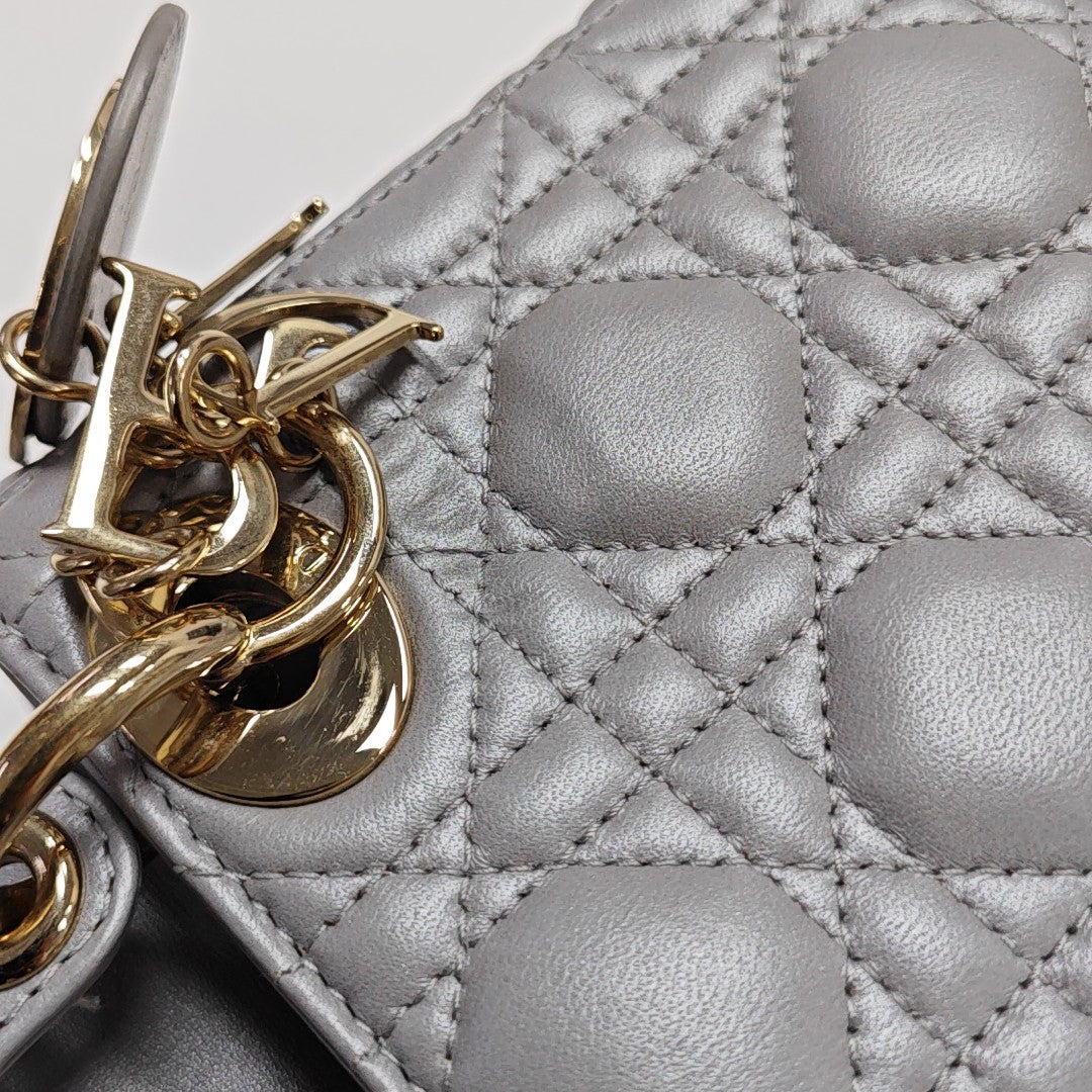 Lady Dior Mini Cannage Lambskin Silver
