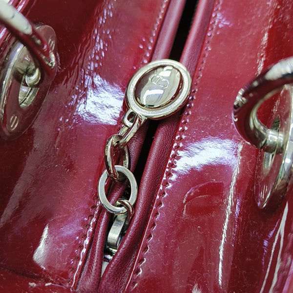 Lady Dior Medium Cannage Patent Leather Red