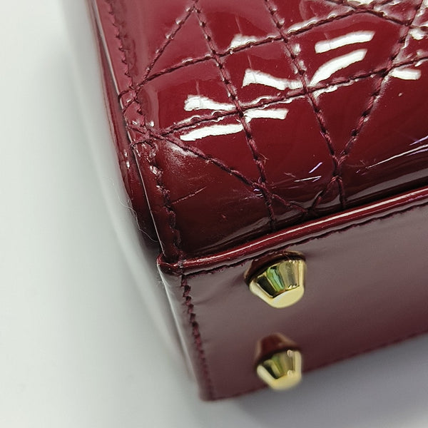 Lady Dior Mini Cannage Patent Calfskin Red