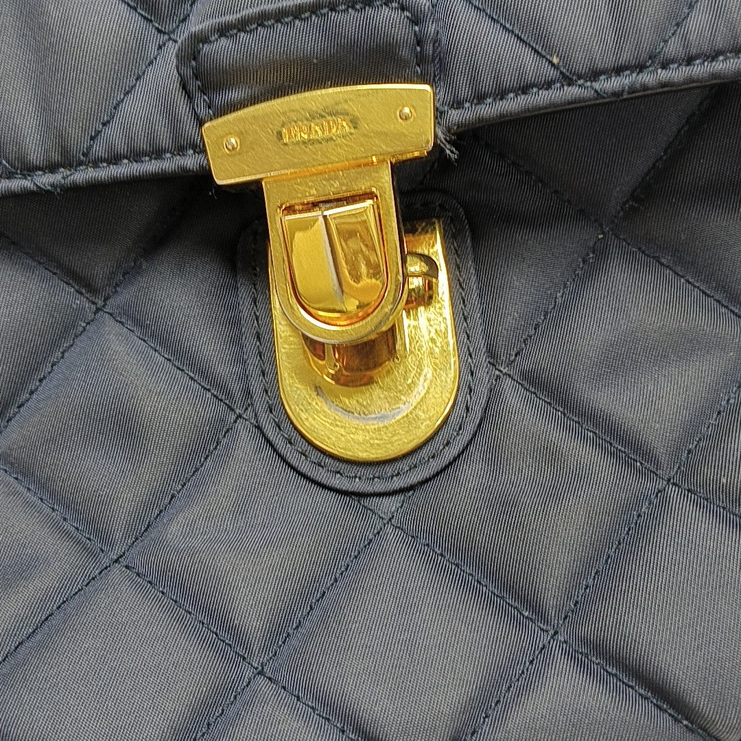Quilted Nylon Shoulder Bag Blue