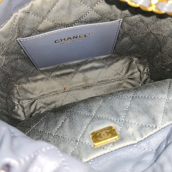Authenticated pre-owned  CHANEL 22 Mini Quilted Calfskin Blue - Bucket Bag at Looply