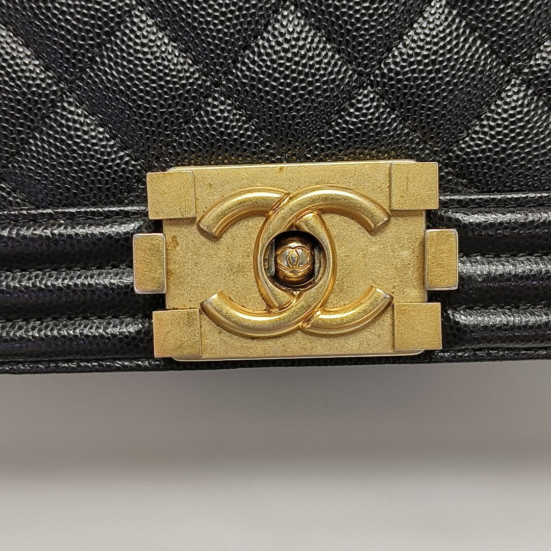 BOY CHANEL Medium Quilted Grained Calfskin Black