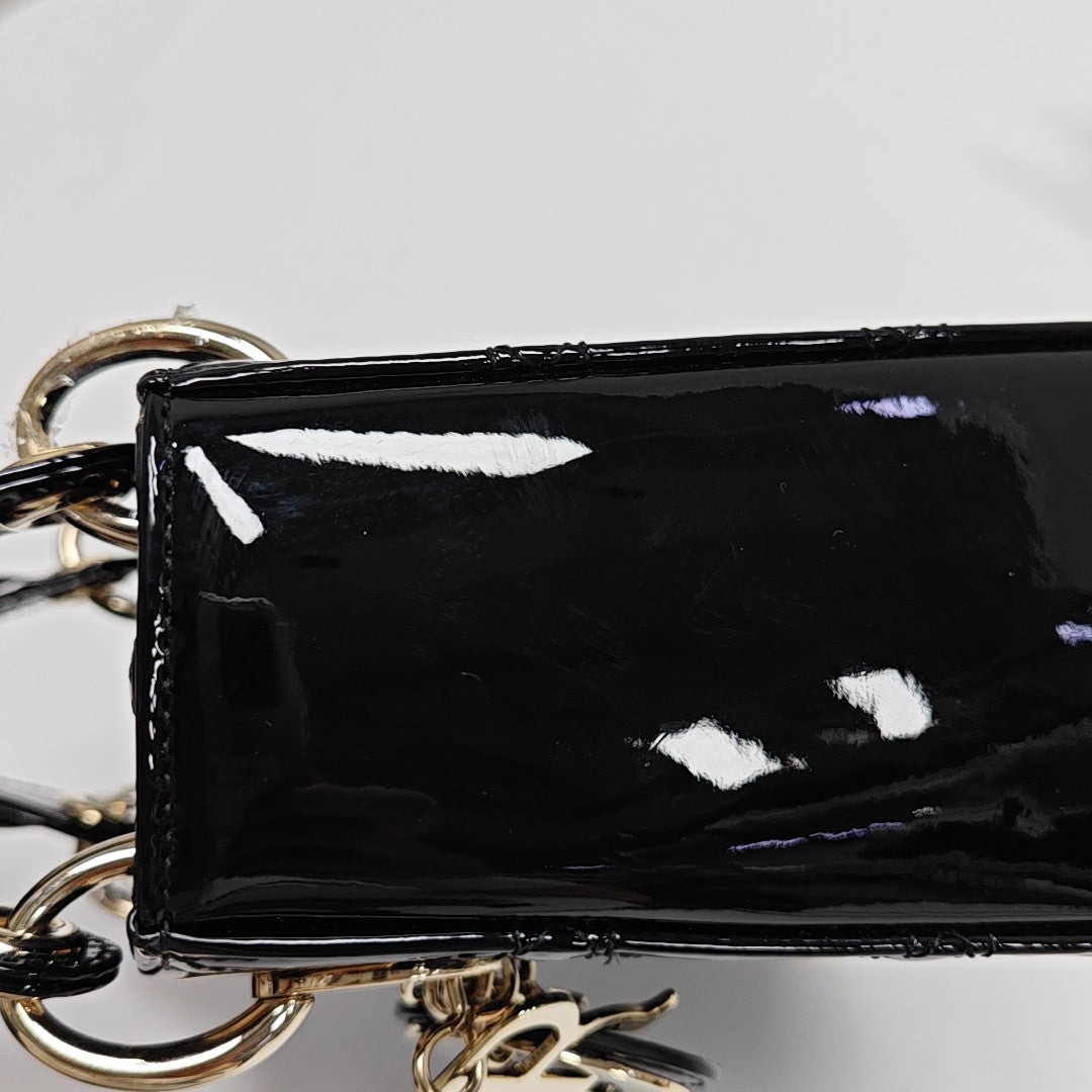 Lady Dior Mini Cannage Patent Leather Black