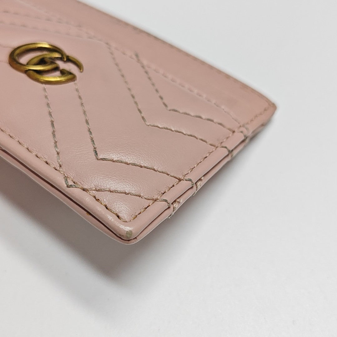 GG Marmont Mini Quilted Calfskin Pink Card Holder