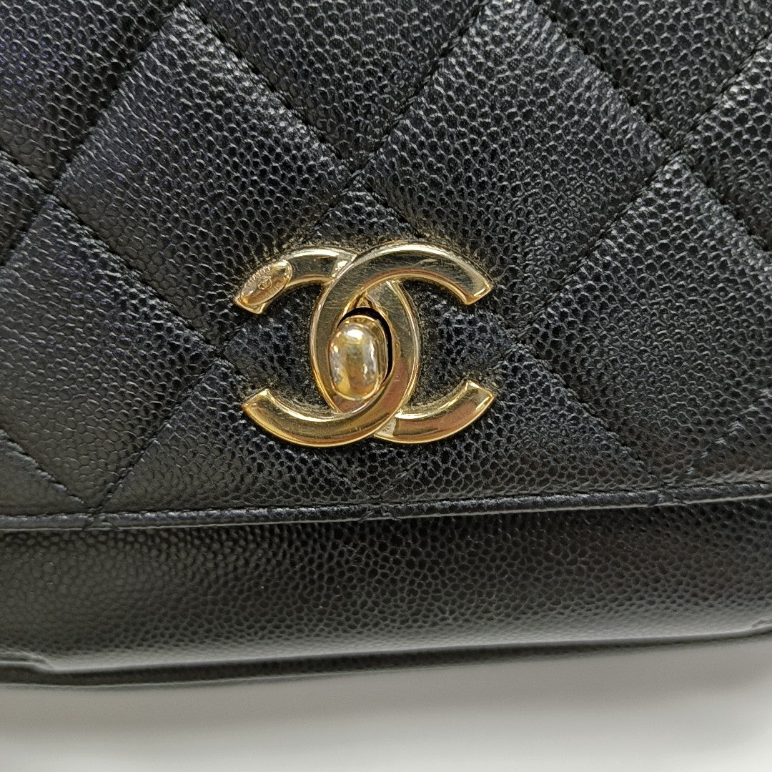 BUSINESS AFFINITY Small Quilted Grained Calfskin Black
