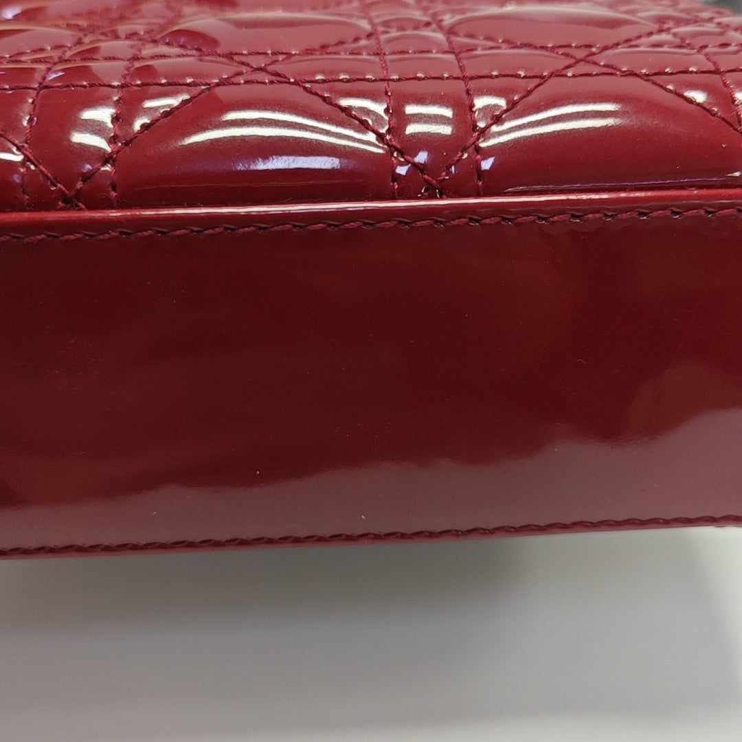 Lady Dior Mini Cannage Patent Leather Red