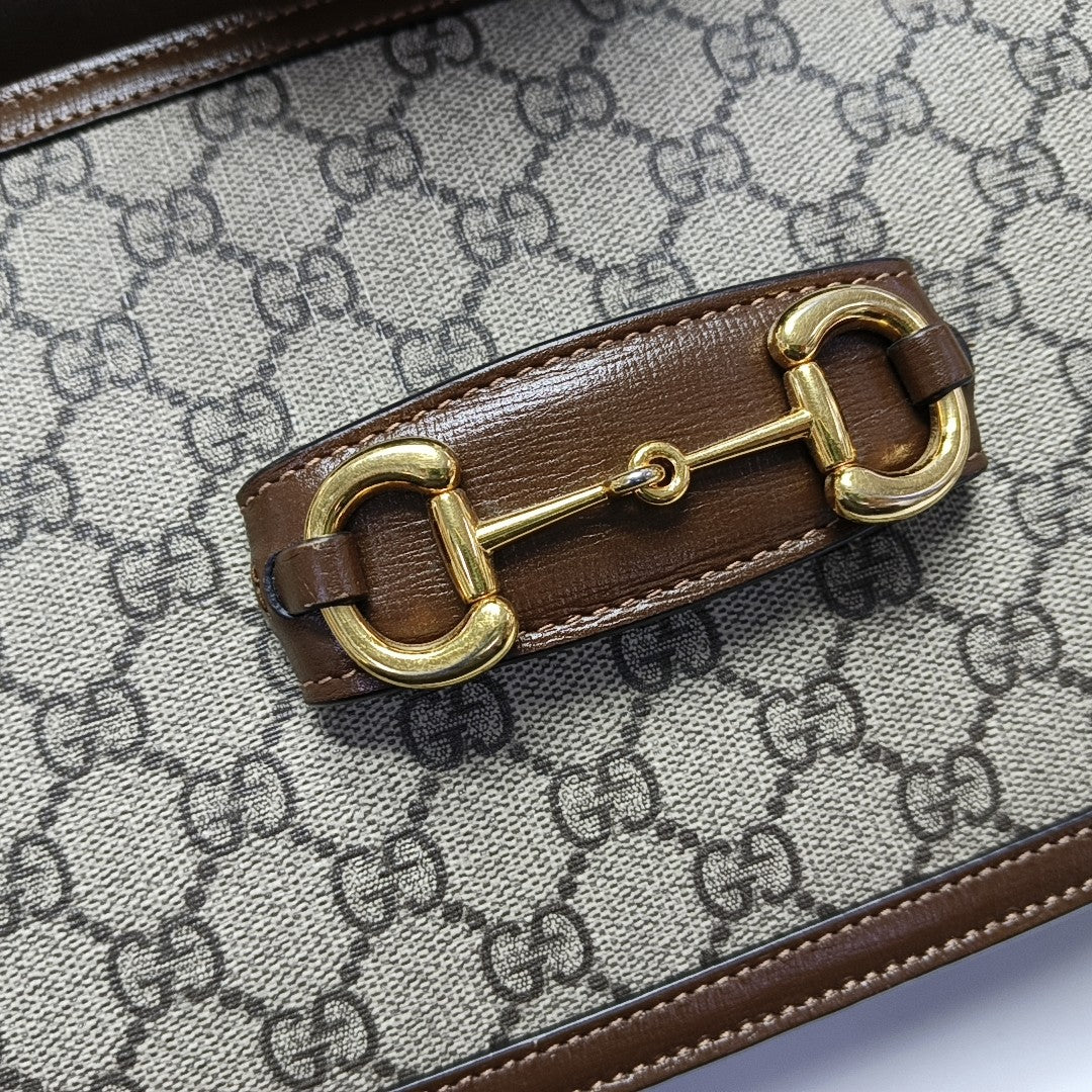 Horsebit 1955 Medium Monogram Coated Canvas Beige