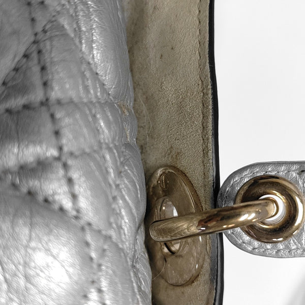 Authenticated pre-owned  Lady Dior Mini Cannage Lambskin Silver - Tote Bag at Looply