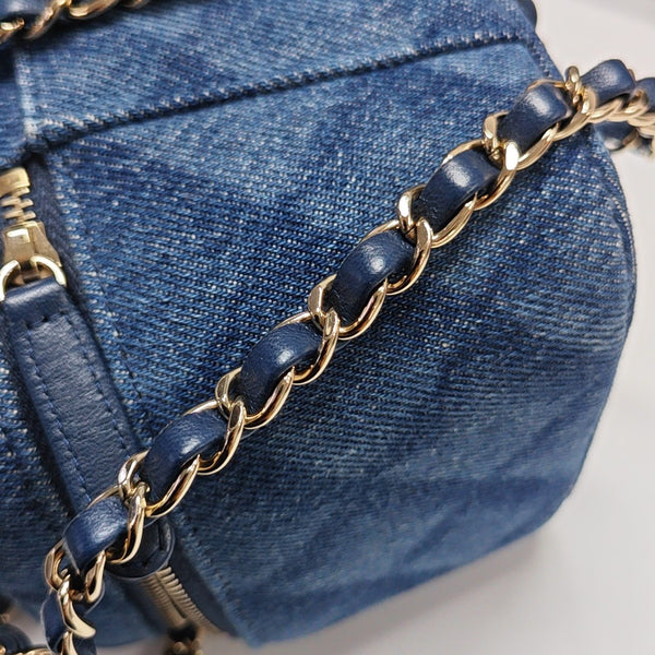 VINTAGE COSMETIC BAGS Quilted Denim Blue