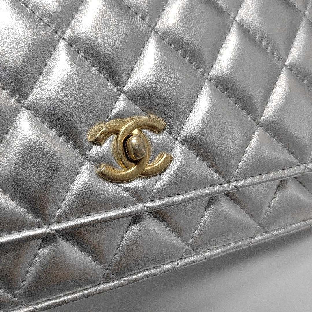 WOC Quilted Lambskin Silver