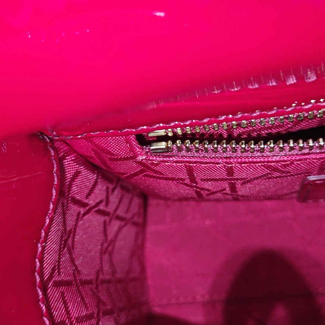 Lady Dior Mini Cannage Patent Leather Red