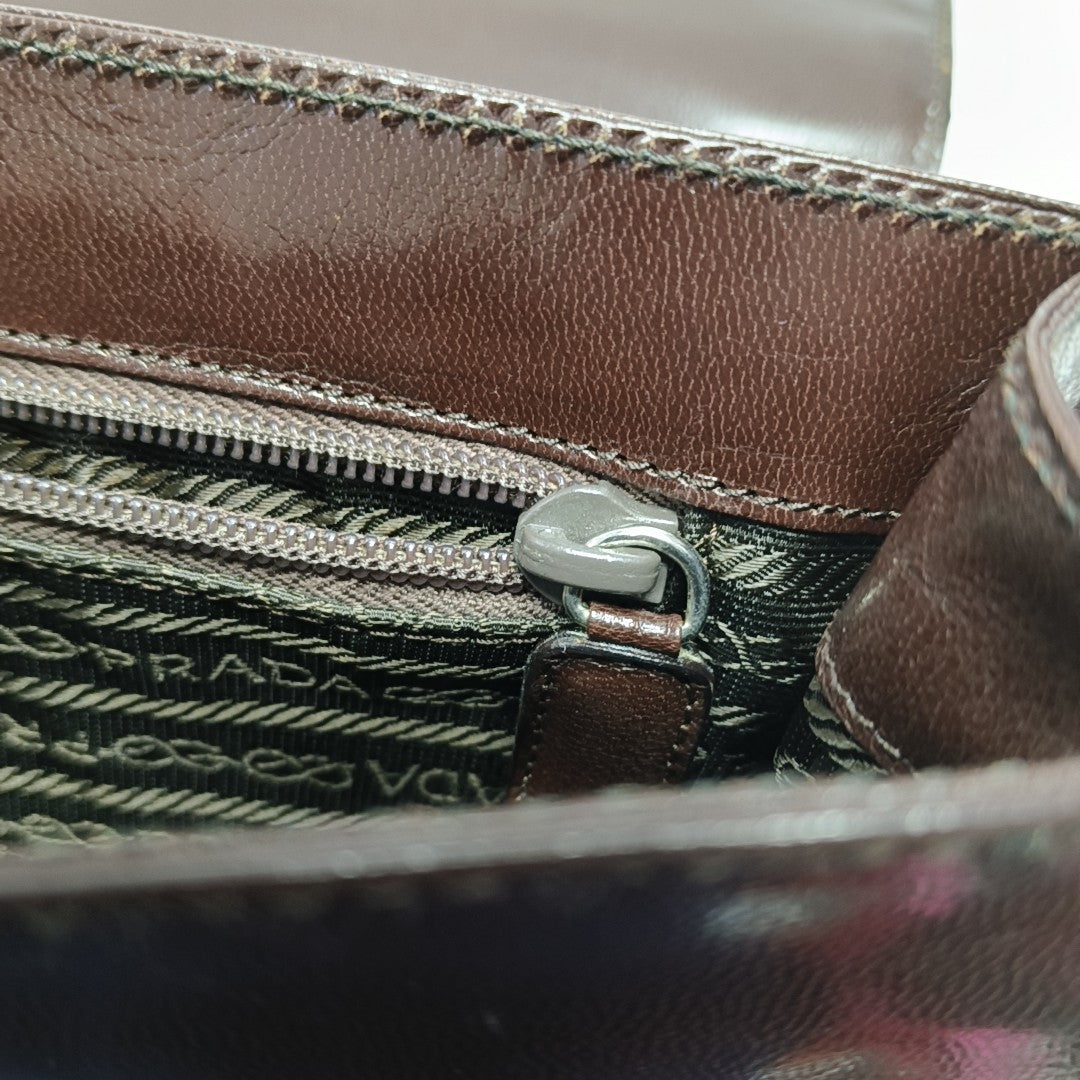 Calfskin Top Handle Bag Brown