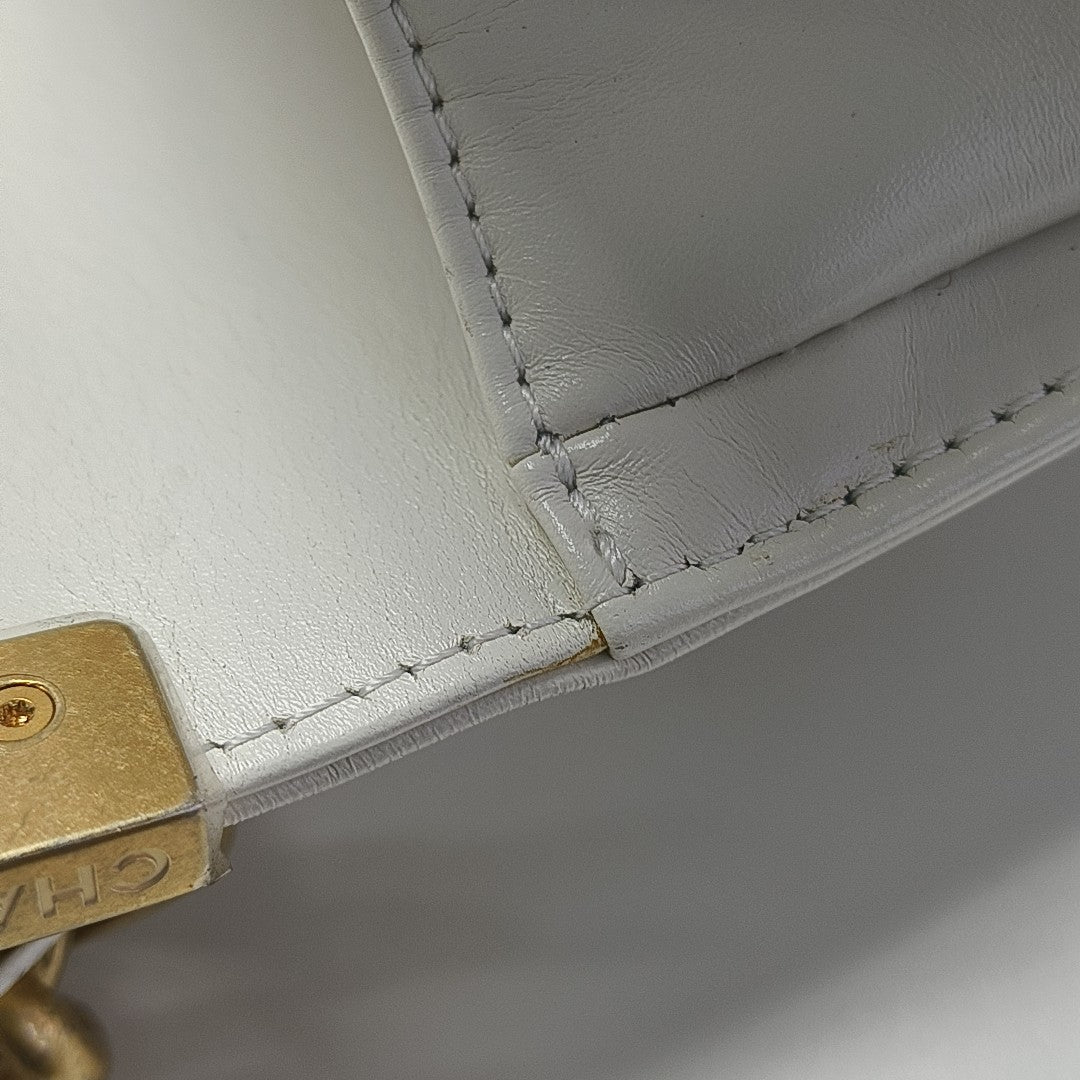 BOY CHANEL Mini Quilted Calfskin White