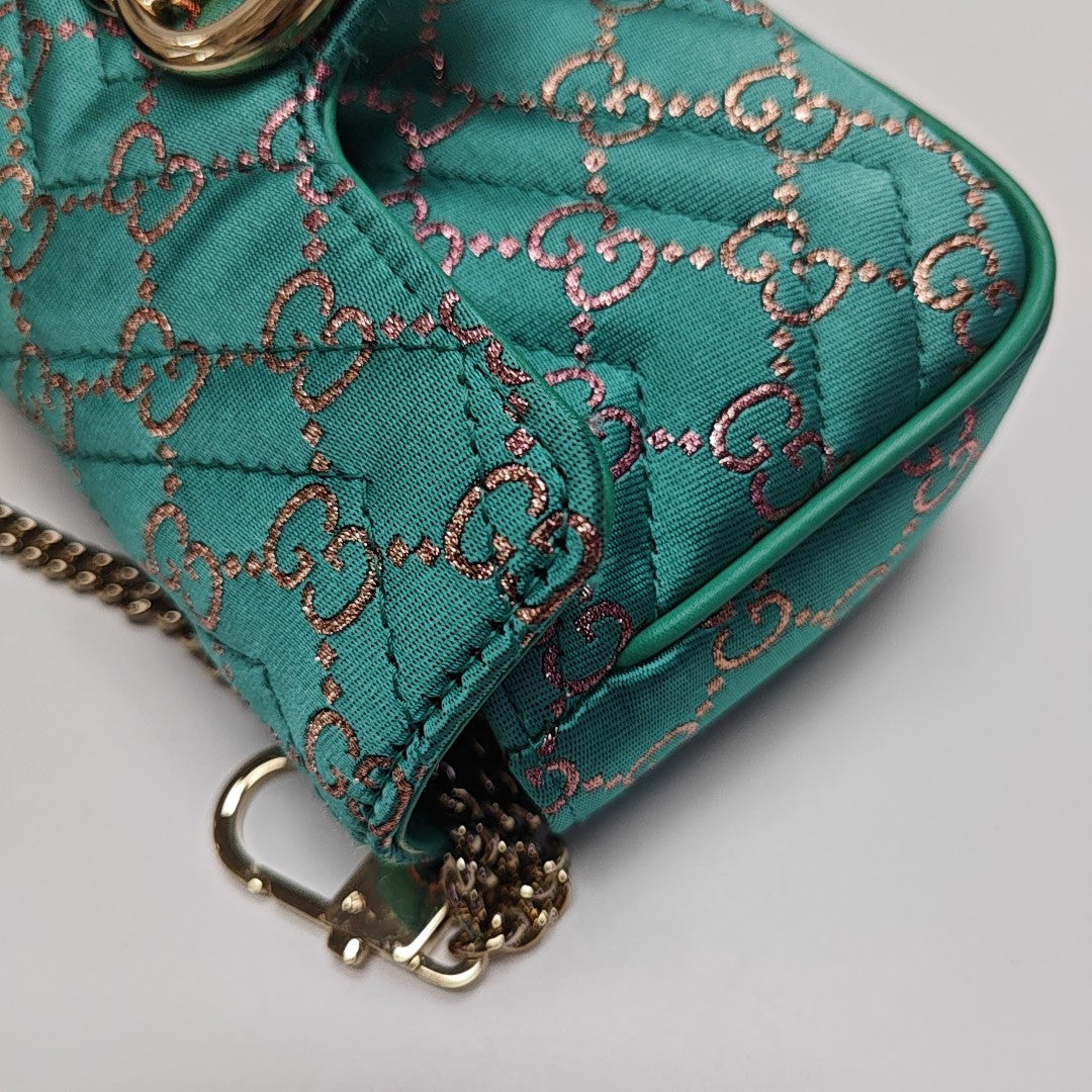 GG Marmont Super Mini Quilted Fabric Green