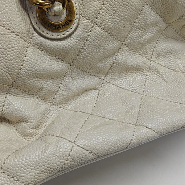 Quilted Grained Calfskin Shoulder Bag White