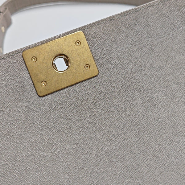 BOY CHANEL Medium Quilted Grained Calfskin Gray